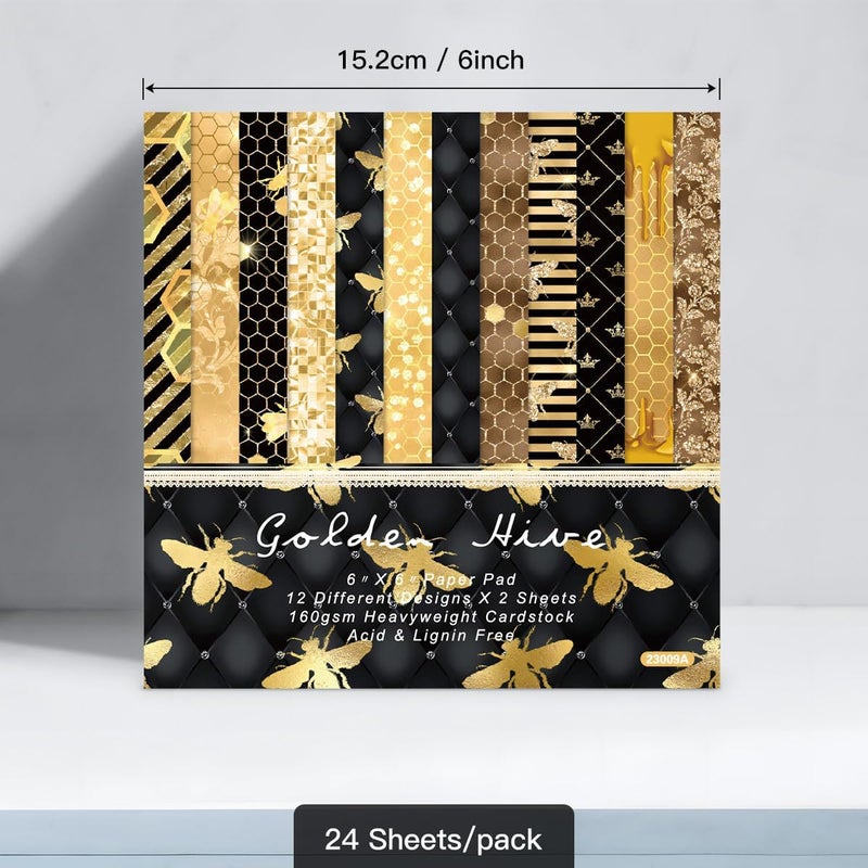 WLXTREE Scrapbook Paper Pad 6x6 Single-Sided Bee Pattern Decopodge Cardstock Paper for Scrapbooking DIY Decorative Background Cardmaking, Junk Journal Craft Supplies - Image 2
